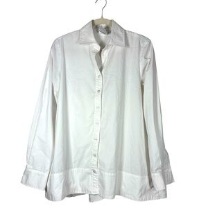 Finley Agatha Side Flounce White Poplin Button Down Shirt Sz M